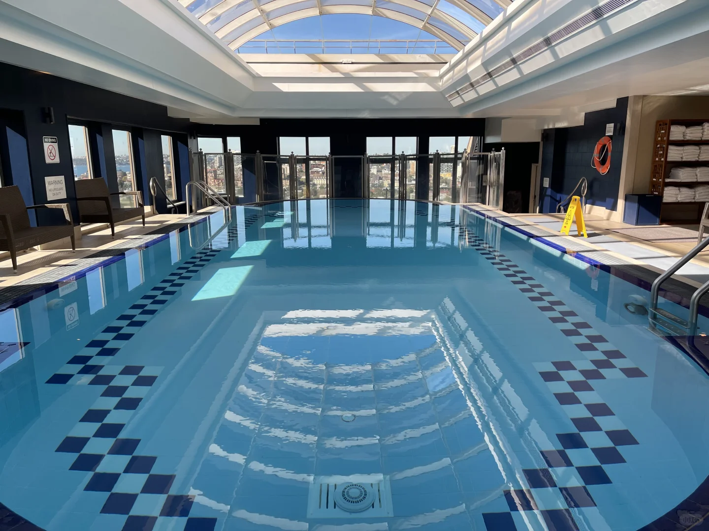 The semi-open-air rooftop pool is incredibly photogenic with distant harbour views, and it comes with a hot spa and sauna.